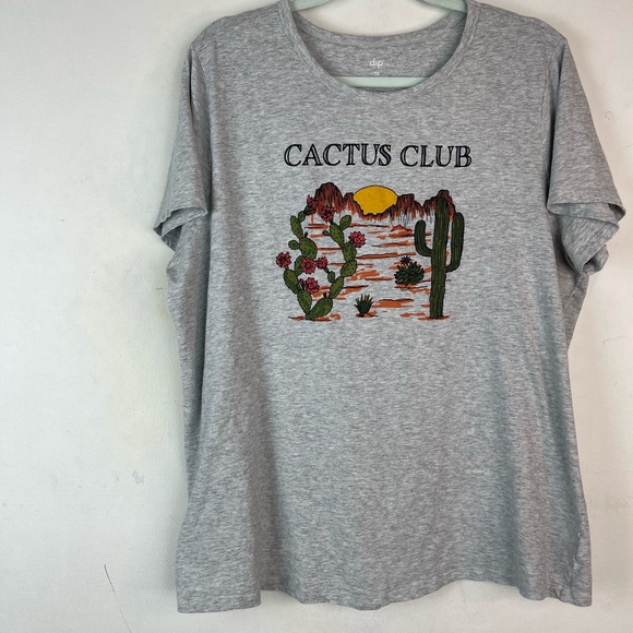 DIP Cactus Club Graphic Tee Grey Plus Size 1X EUC - Picture 3 of 5